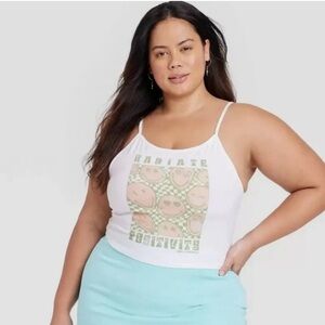 Smiley World Radiate Positivity Cropped Graphic Tank Top